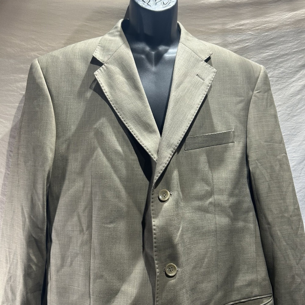 Nick Hilton Mens 44L Super 150s Wool Suit Jacket Blazer Light Olive Green Tan